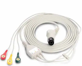 Edan Cable-3-lead ECG Integrative Cable with Leadwires, Snap (AHA)  edan, cable, 3-lead, ecg, integrative, leadwires, snap, aha, 