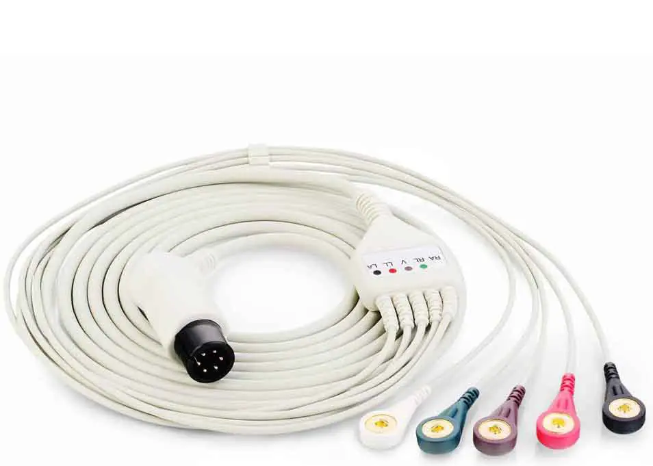 EDAN 01.57.471096-11 ECG Cable, 5-Lead Snap, Defib, AHA, 3.5m, Reusable EDANVitalSigns , EDAN 01.57.471096-11, ECG Cable, 5-Lead Snap, Defib, AHA, 3.5m, cable Reusable, Cable de ECG, Broche de 5 Derivaciones